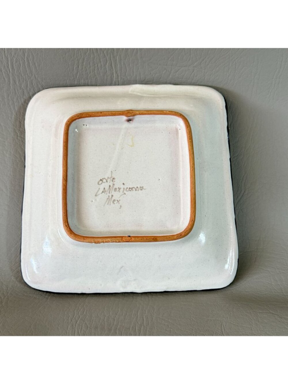 Vintage Talavera Mexican Pottery Square Plate Cobalt Blue White Signed 7.5" - Picture 3 of 11